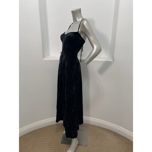 Bonnie Strauss Vintage 1990s Crushed Velvet Black Slip Dress Size 6 - Picture 8 of 9